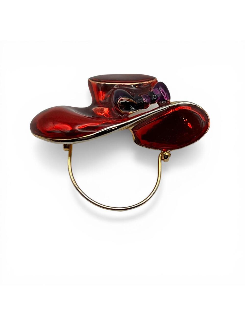 Vintage Red Elegant Hat Enamel Brooch Pin